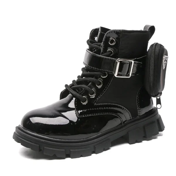 Kids Boots Fashion Patent Leather Girl Shoes British Style Ankle Boots Warm Plush Snow Boot Waterproof Non-slip Children's Shoes