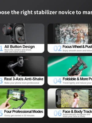 AOCHUAN 3-Axis Handheld Gimbal Stabilizer for Smartphone with Fill Light for iPhone Android Face Tracking Vlog Smart XE 2