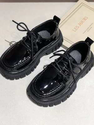 Wednesday Addams Shoes Cosplay Baby Girls Lmitation Leather Shoes 2023 New Black Cosplay Shoes Princess Dress Shoes 2-16 Years